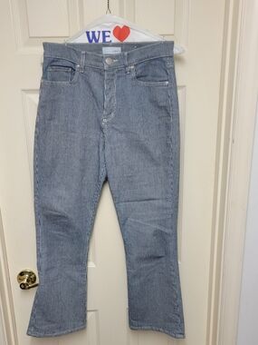 LOFT Striped Blue Cropped Flare Jeans